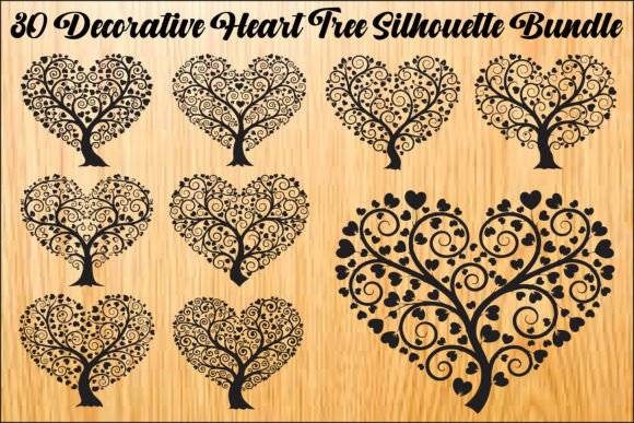Decorative Heart Tree SVG Bundle: Elevating Modern Design with Symbolic Silhouettes