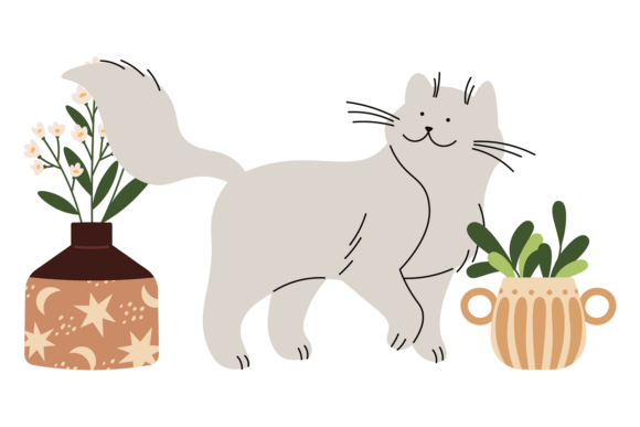 Home Garden Cat: Decorative Greenery Wit
