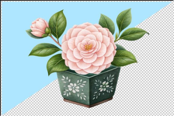 Pink Camellia Flower Decorative Pot PNG: Elevating Your Digital and Physical Crafts