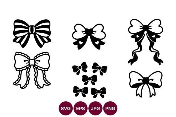 Vector Line Art Set of Decorative Bows